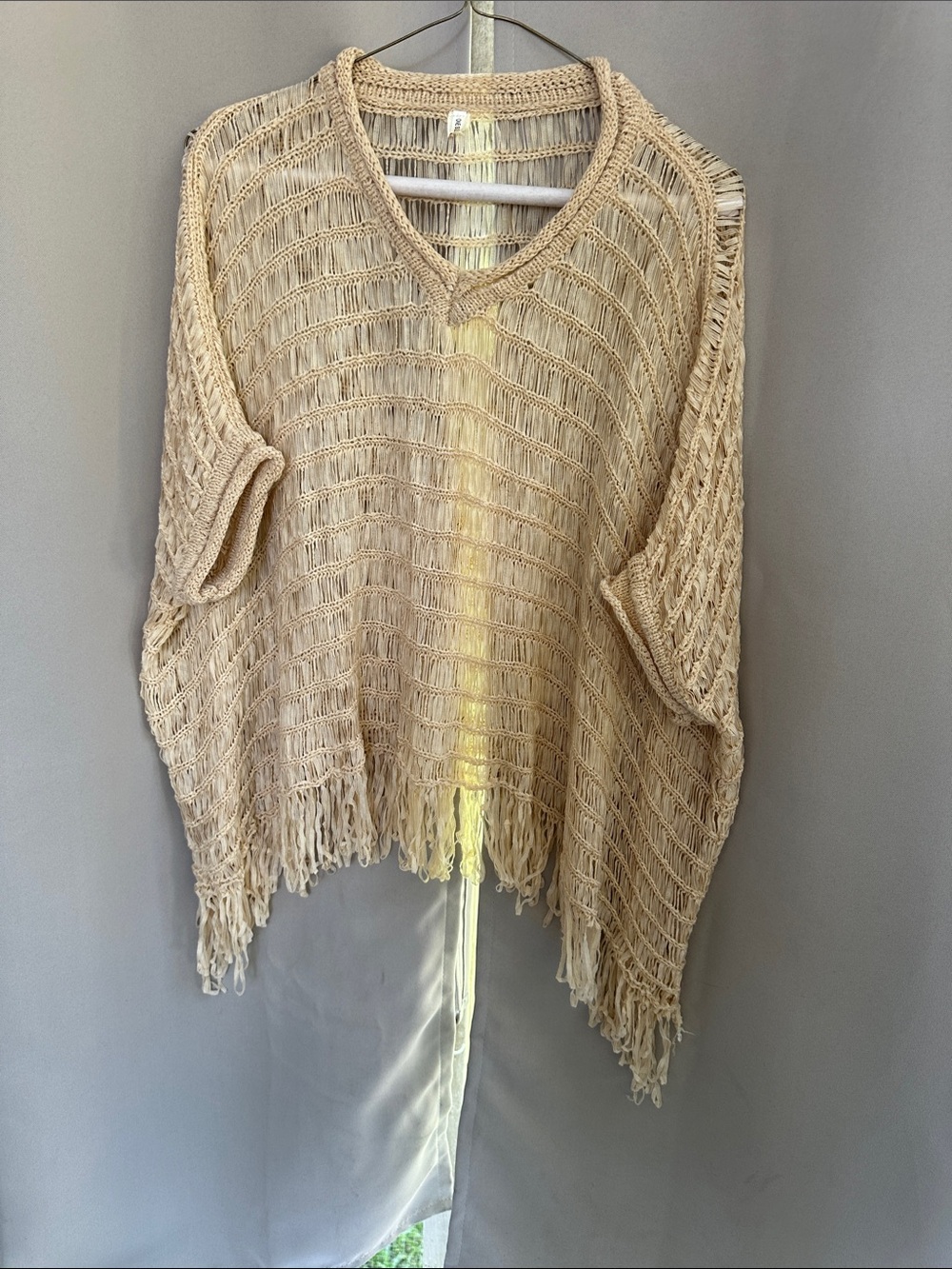 ONE/SIZE Cream Open-Weave V-Neck Fringe Sweater